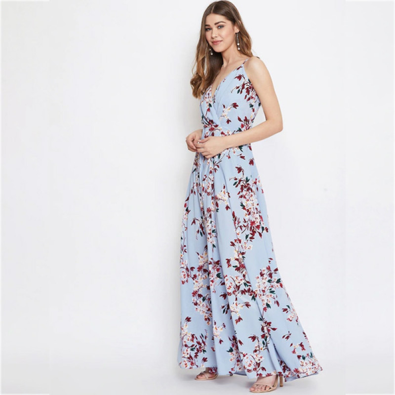 Blue Floral Printed Maxi Dress