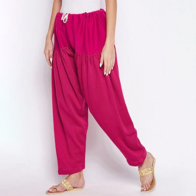 Women Magenta Solid Wool Loose-Fit Salwar