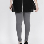 Women Grey Solid Churidar-Length Leggings