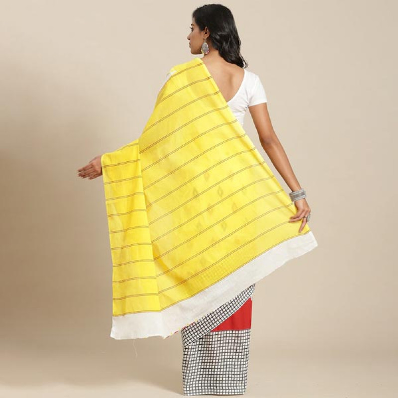 Yellow & White Pure Cotton Saree