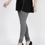 Women Grey Solid Churidar-Length Leggings